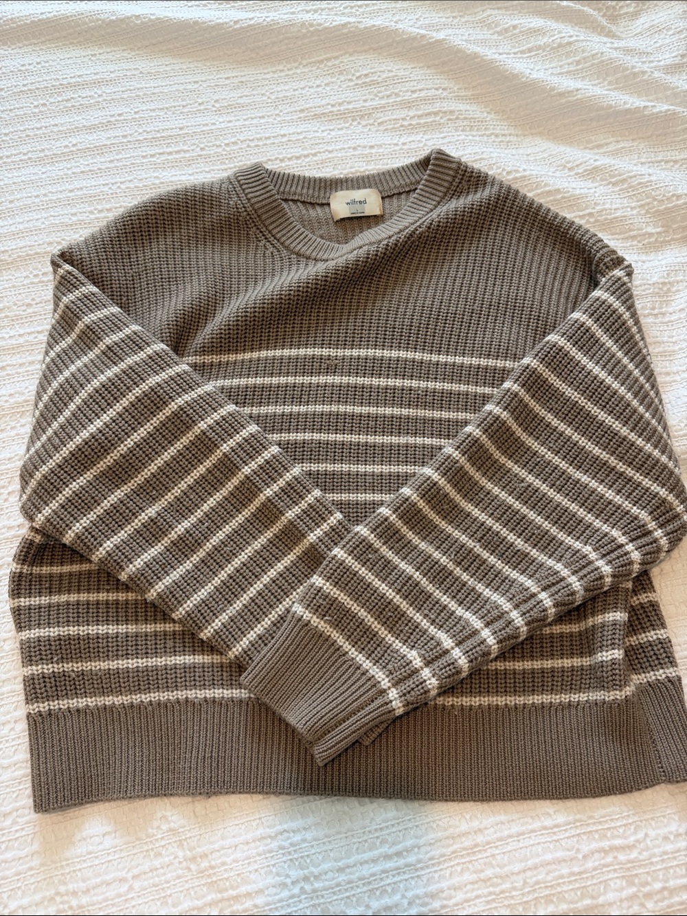 Aritzia Men's Brown Crewneck with White Stripes